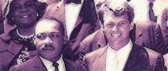 Martin Luther King and Robert Kennedy informed each other, thrown together by history. When King was shot, Kennedy's respectful oration has been credited with preventing America's cities descending into social turmoil.