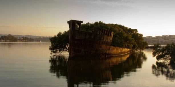 The remains of the SS Ayrfield in Homebush Bay, Sydney, Australia